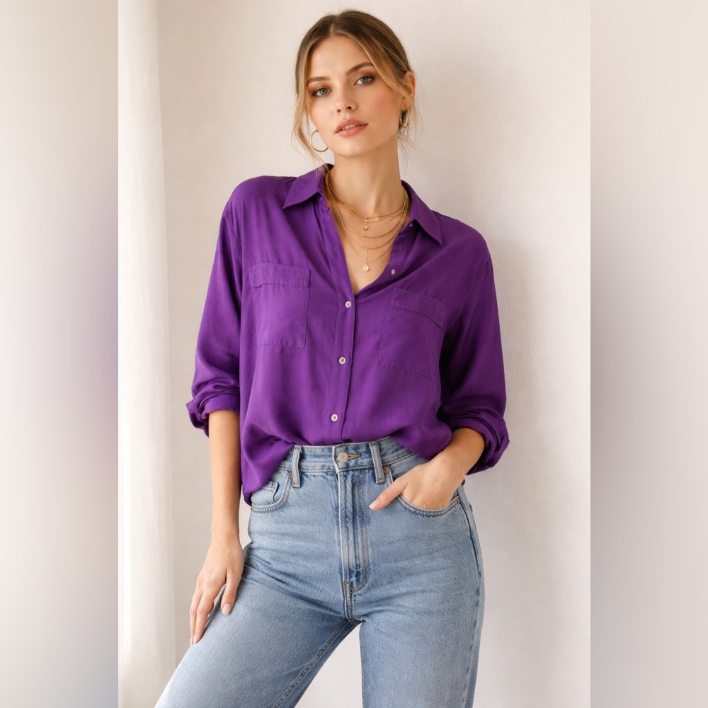 Vintage 90s Clio Silk Button Up Blouse100% Silk · JewelTone Minimalist Luxury